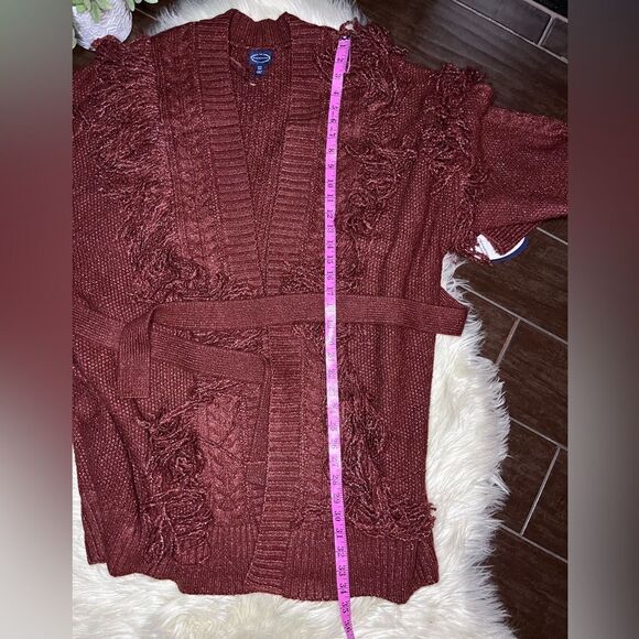 Scoop rust fringe cardigan sweater w/belt sz XXL(20) - Picture 7 of 8
